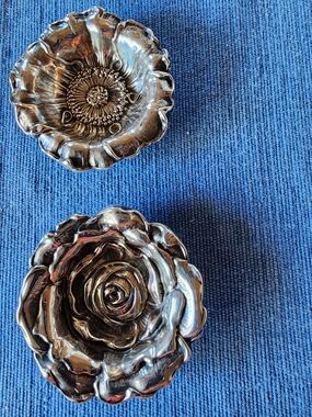 Antique 1940's Gorham Sterling Silver Repousse Nut Dishes. Set of 2